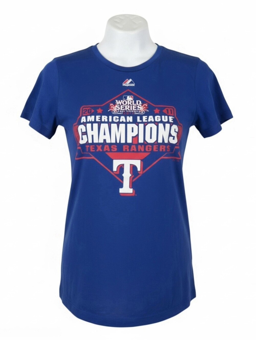Majestic Texas Rangers 2011 World Series AL Champions Graphic Tee Shirt Blue S